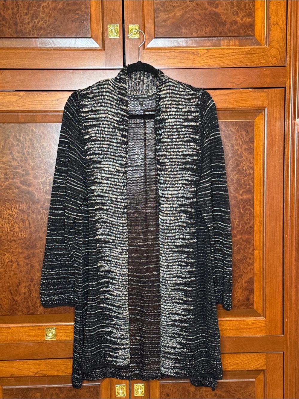 Eileen Fisher, women’s XL Open-Front Black & Cream Women's Cardigan Sweater